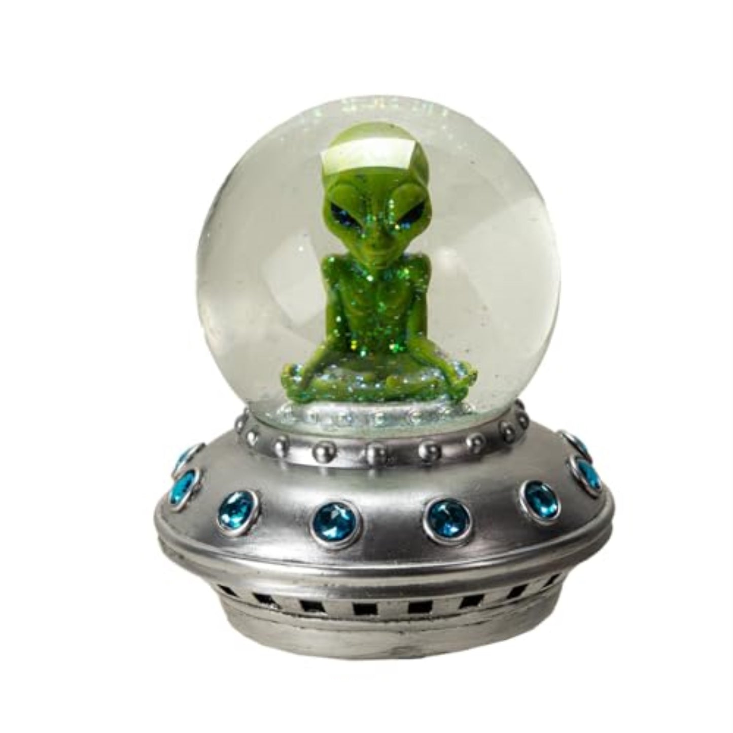Green Alien Meditating Water Globe Sci-fi with a Calming Spiritual Theme 4.5 x 6.25 inch