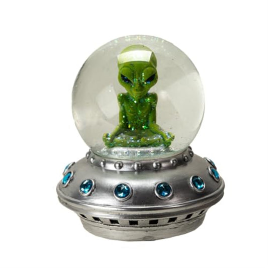Green Alien Meditating Water Globe Sci-fi with a Calming Spiritual Theme 4.5 x 6.25 inch