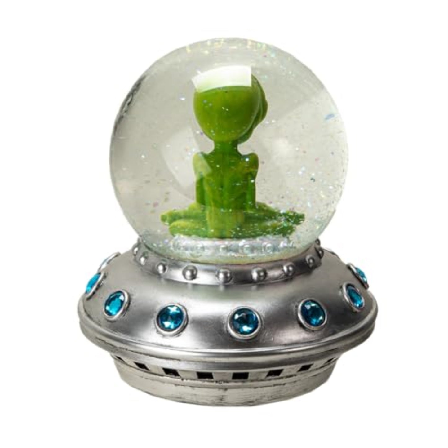 Green Alien Meditating Water Globe Sci-fi with a Calming Spiritual Theme 4.5 x 6.25 inch