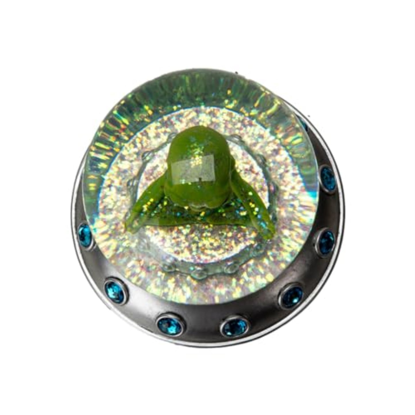 Green Alien Meditating Water Globe Sci-fi with a Calming Spiritual Theme 4.5 x 6.25 inch