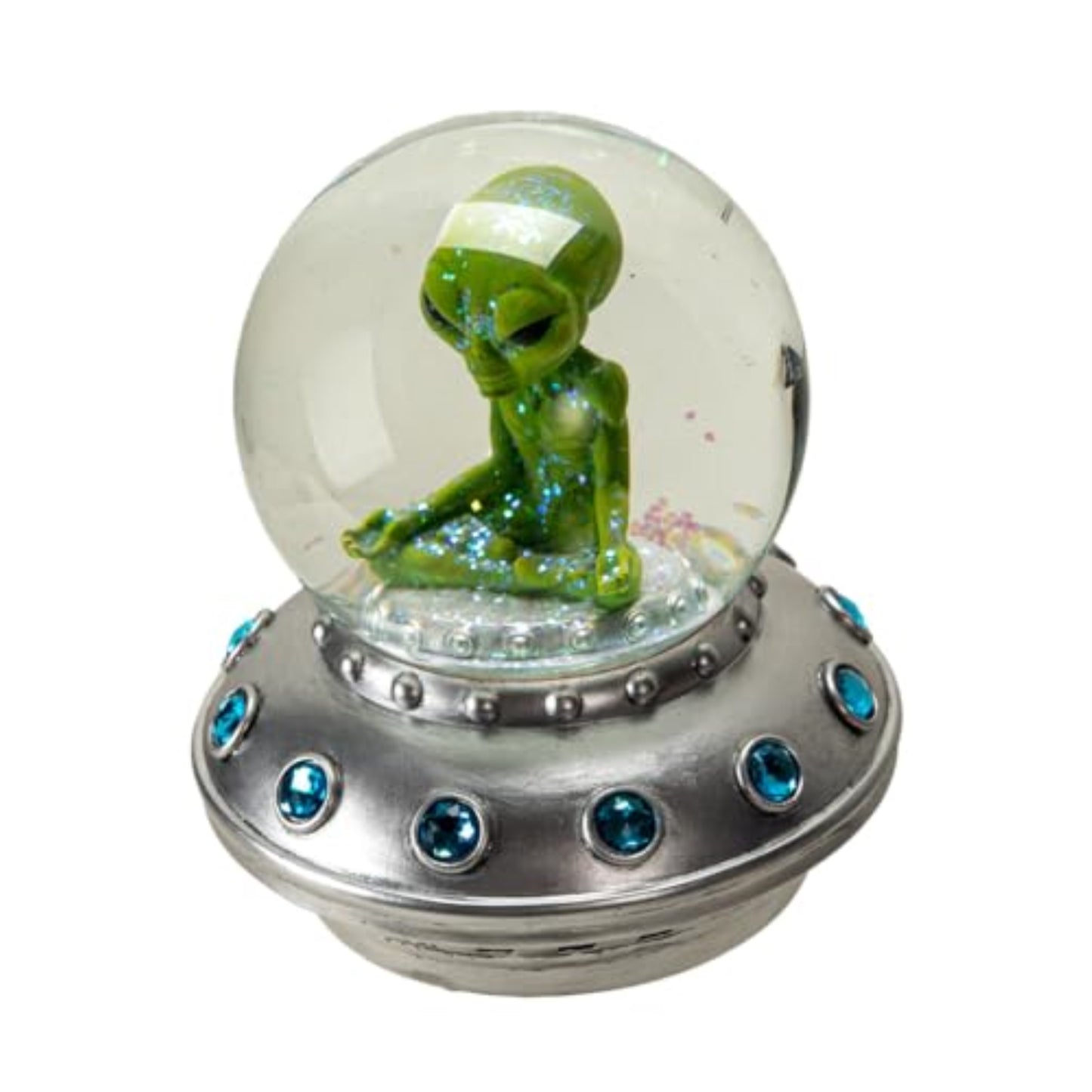 Green Alien Meditating Water Globe Sci-fi with a Calming Spiritual Theme 4.5 x 6.25 inch