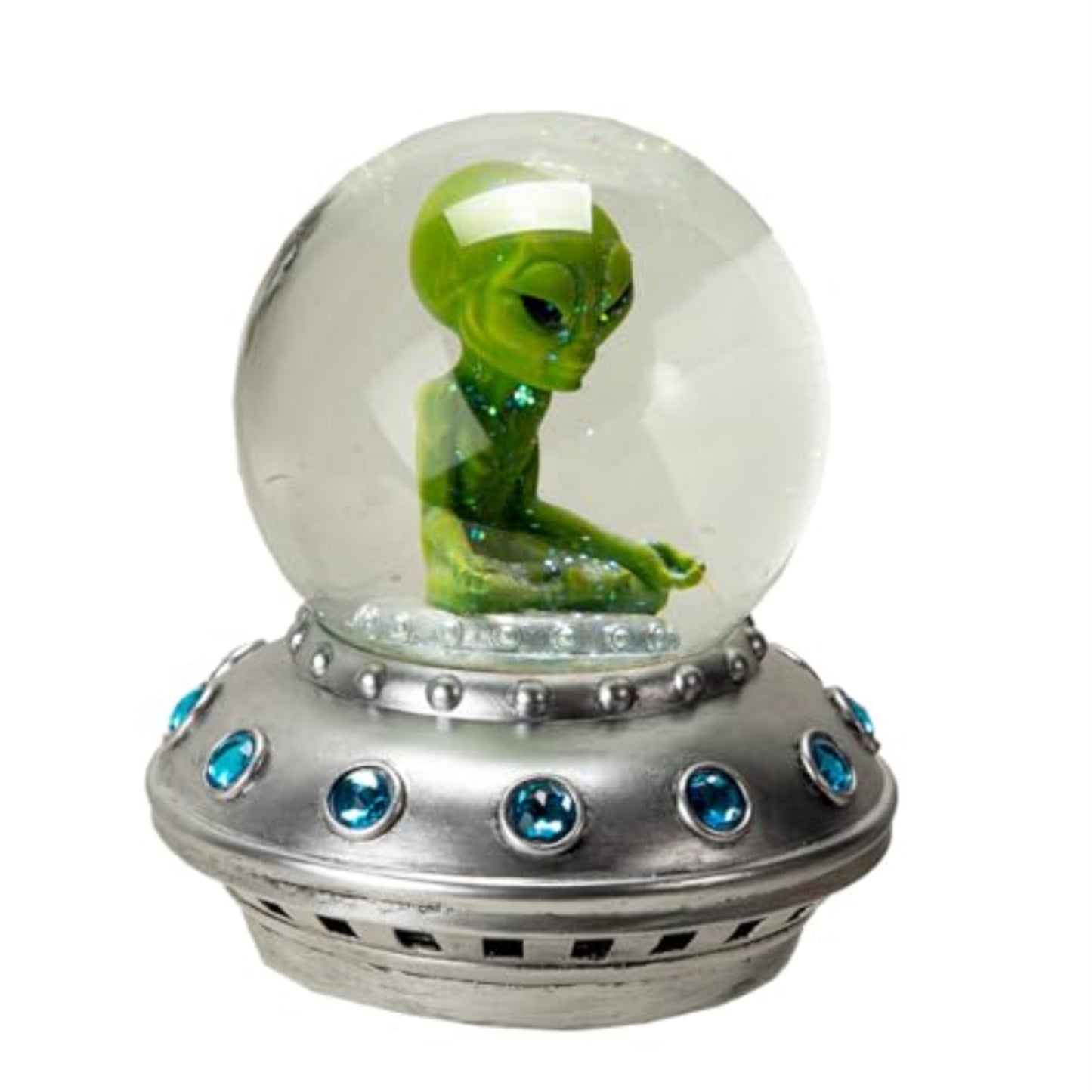 Green Alien Meditating Water Globe Sci-fi with a Calming Spiritual Theme 4.5 x 6.25 inch