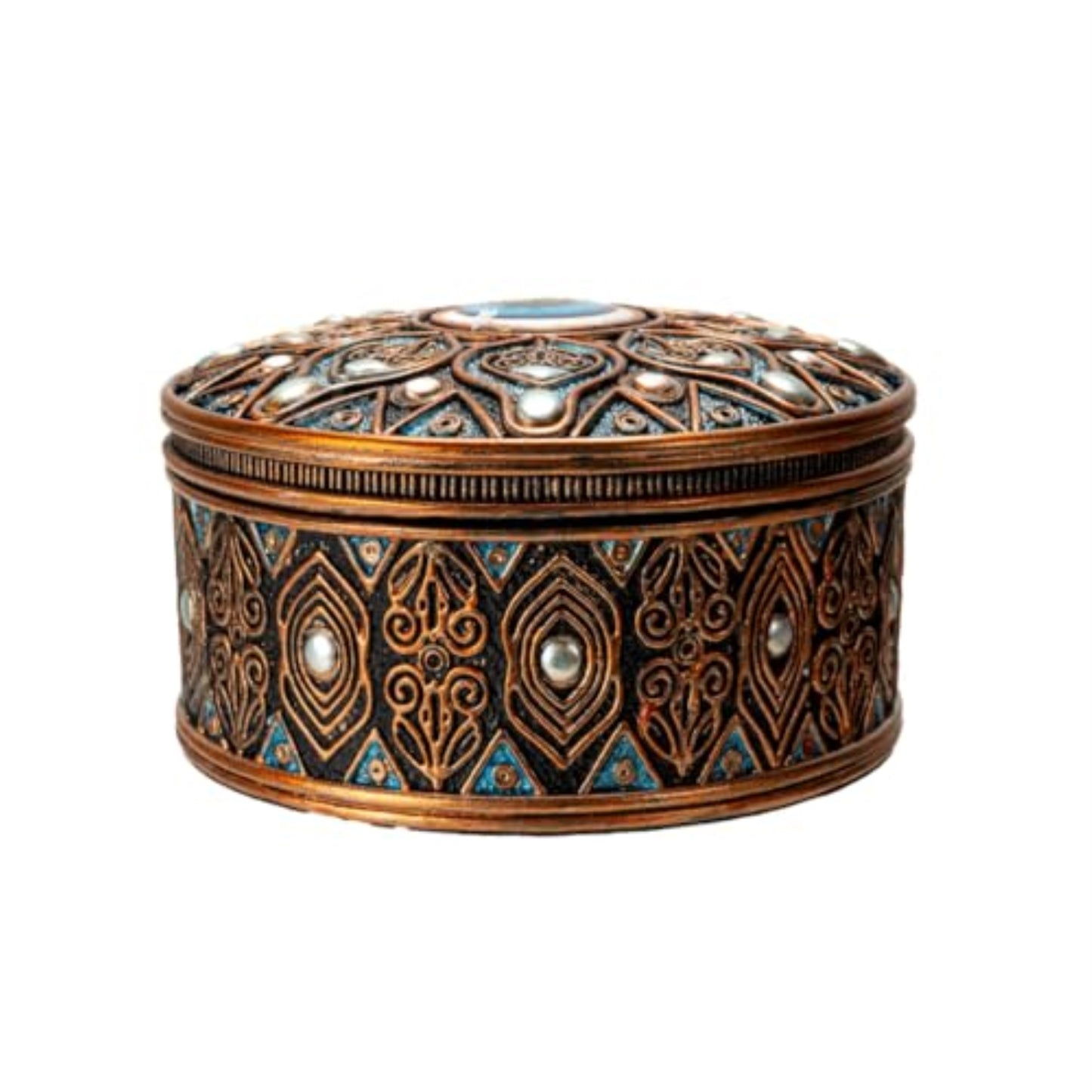 Evil Eye Round Resin Jewelry Trinket Keepsake Box Ancient Middle Eastern Design