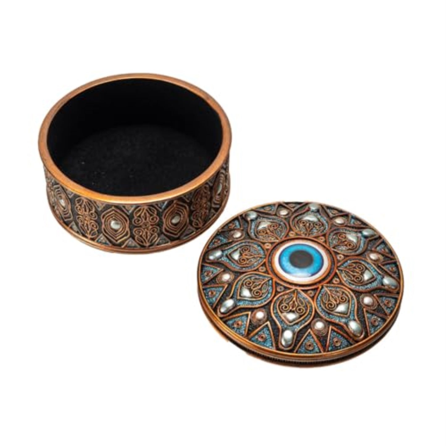 Evil Eye Round Resin Jewelry Trinket Keepsake Box Ancient Middle Eastern Design