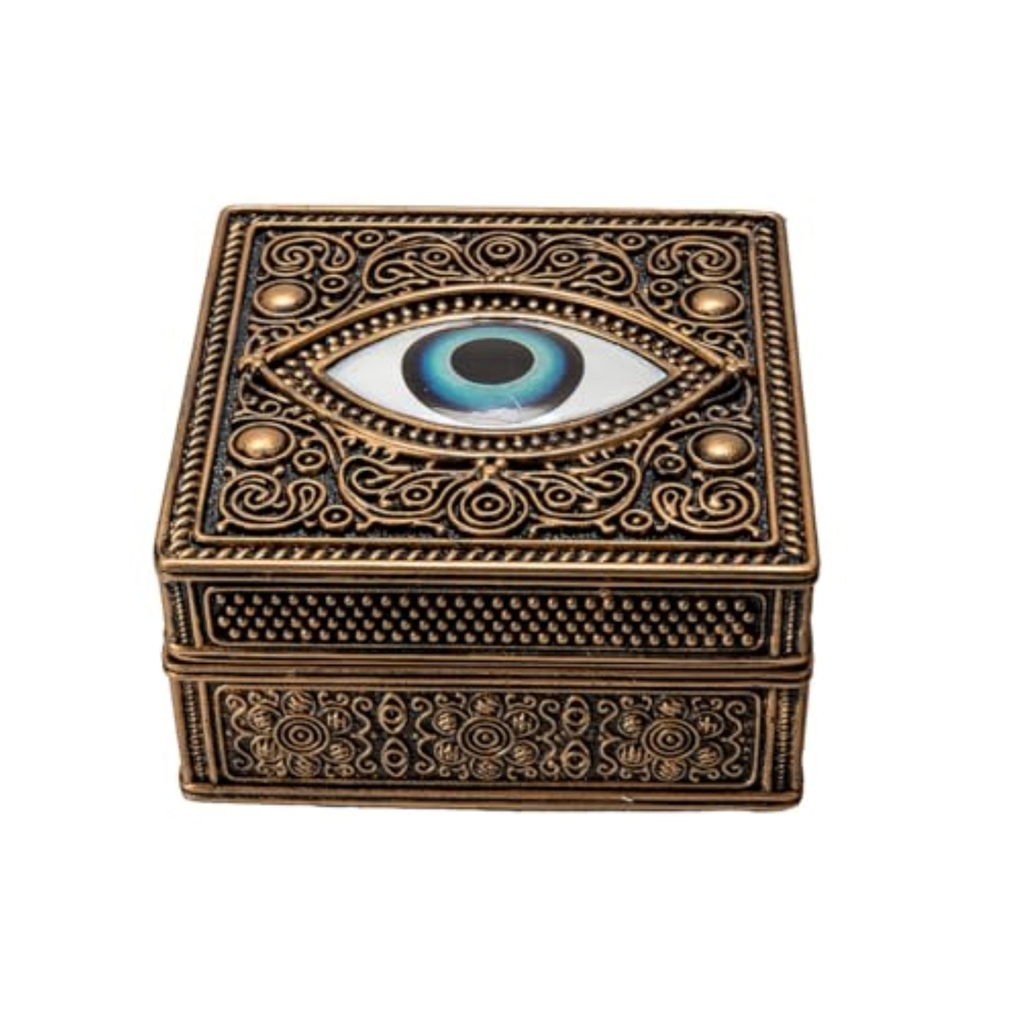 Evil Eye Square Resin Jewelry Trinket Keepsake Box Container 4.4 inch