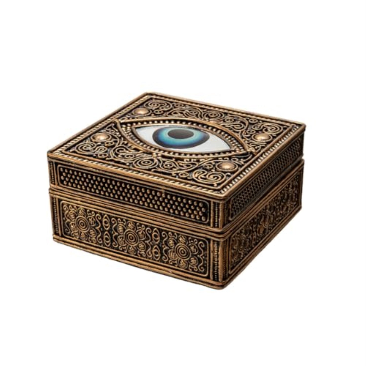 Evil Eye Square Resin Jewelry Trinket Keepsake Box Container 4.4 inch