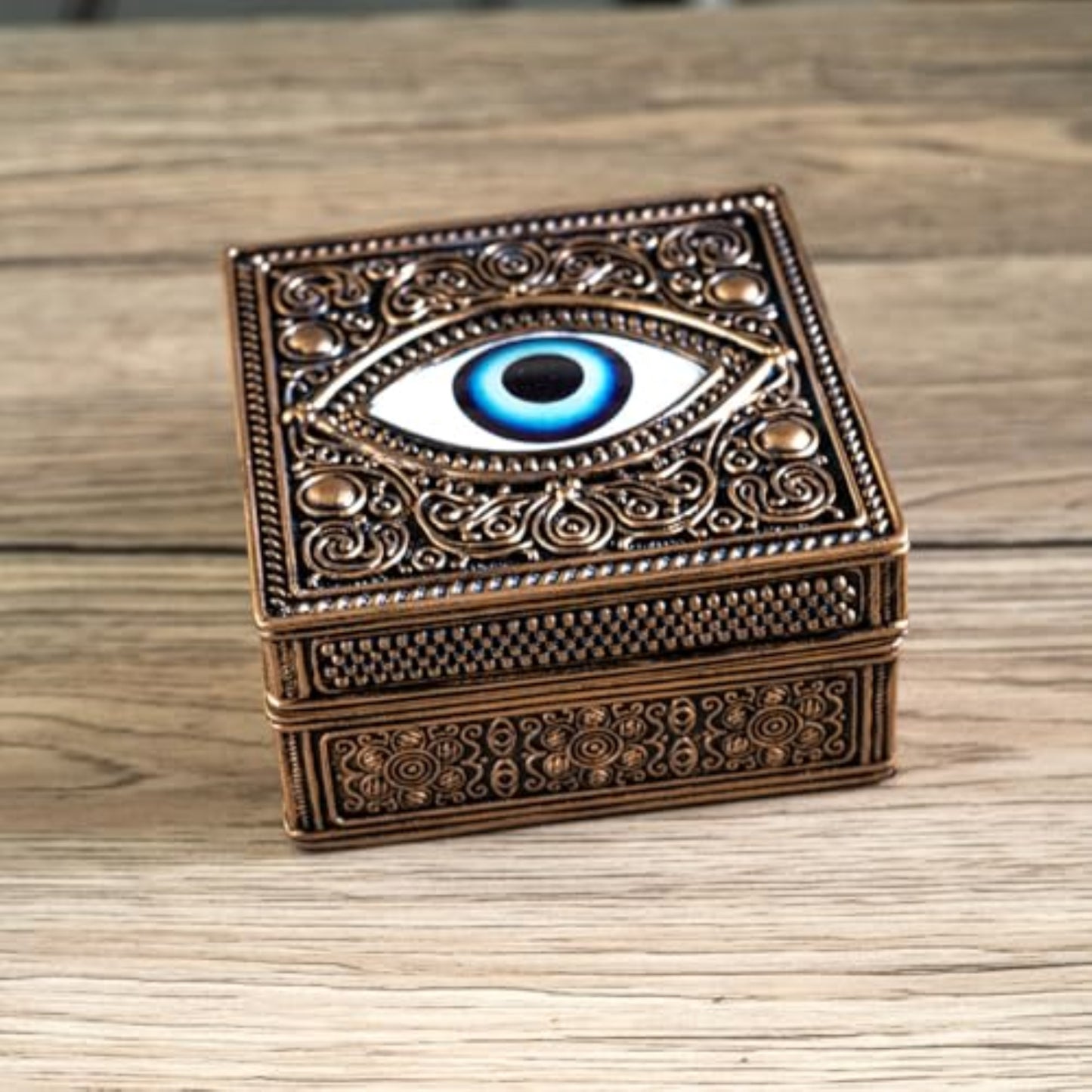 Evil Eye Square Resin Jewelry Trinket Keepsake Box Container 4.4 inch