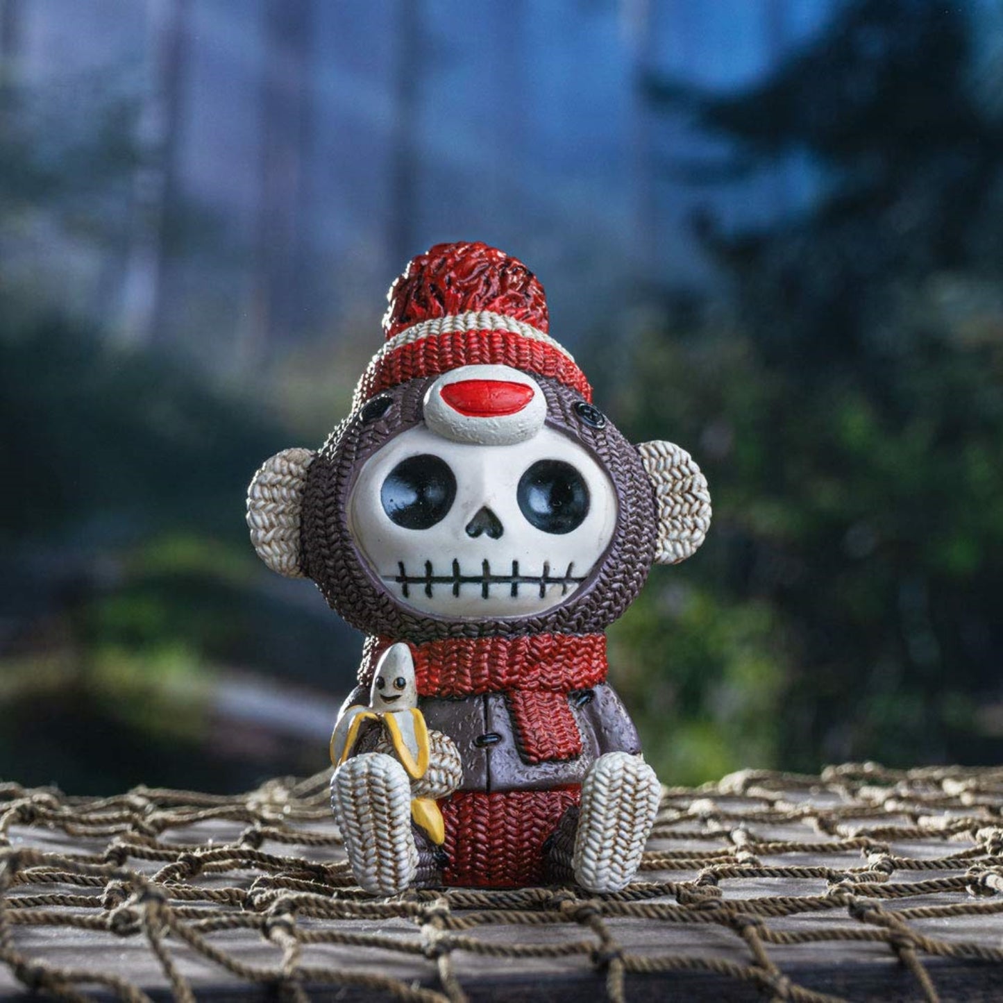 Furrybones Sock Munky Figurine Decorative Skeleton in Stuffed Toy Sock Monkey Costume 3 Inch Tall