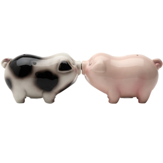 Kissing Passion Piggies Pig Magnetic Ceramic Salt and Pepper Shaker Set