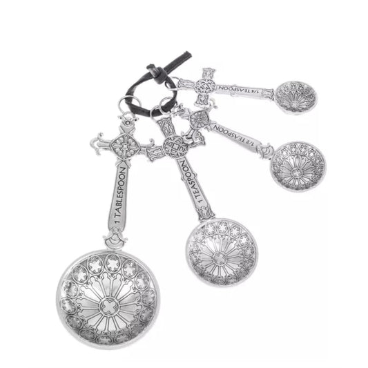 Crosses Silver Zinc Metal 4 Piece Measuring Set Kitchen Decor