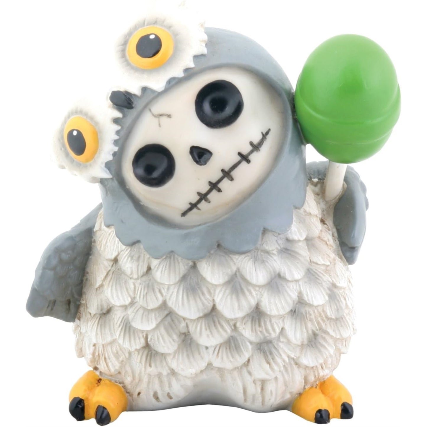 Furrybones Snow Hootie Skeleton in a Snow Owl Costume with a Lollipop Figurine