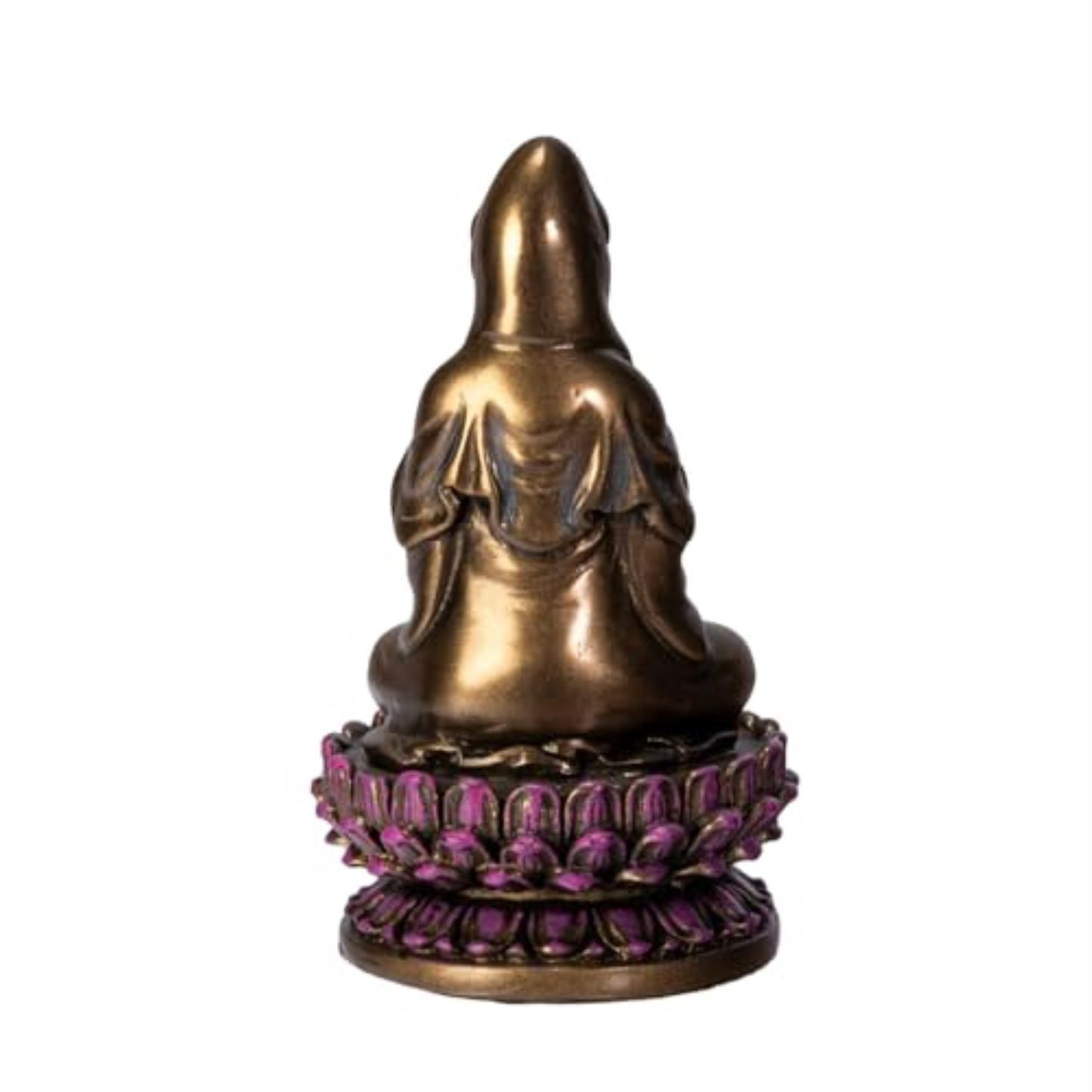 Small Sitting Lotus Kuan Yin Bronze Color Resin Statue Figurine 3.4 inch