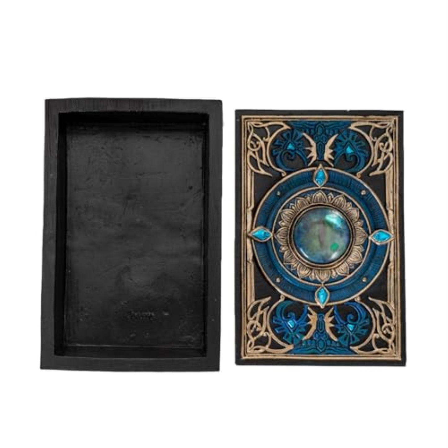 All Seeing Eye Tarot Box with Intricate Blue Accents and Crystal Inlay for Tarot Cards Jewelry or Keepsake Storage