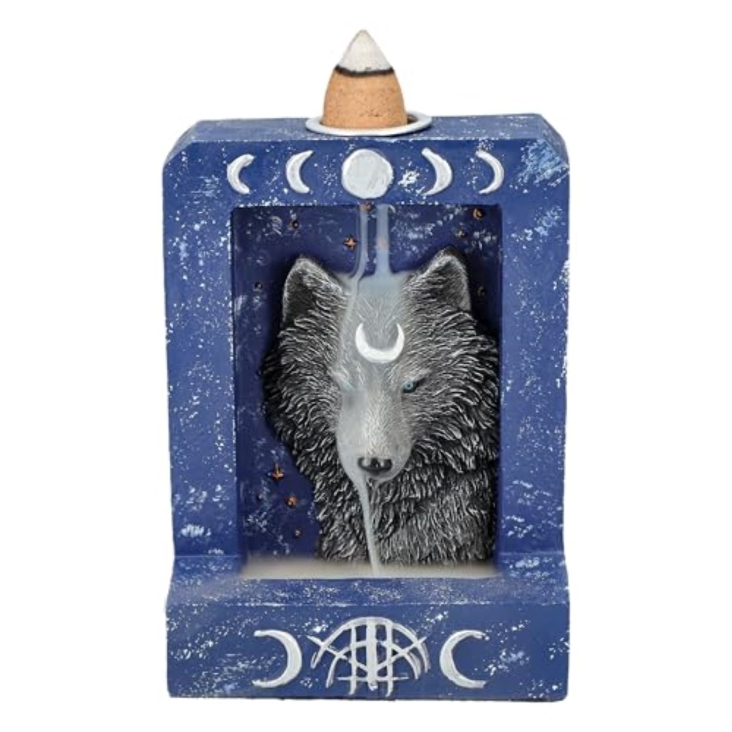 Moon Phase Wolf Backflow Incense Burner for Spiritual Home Decor 4 inch