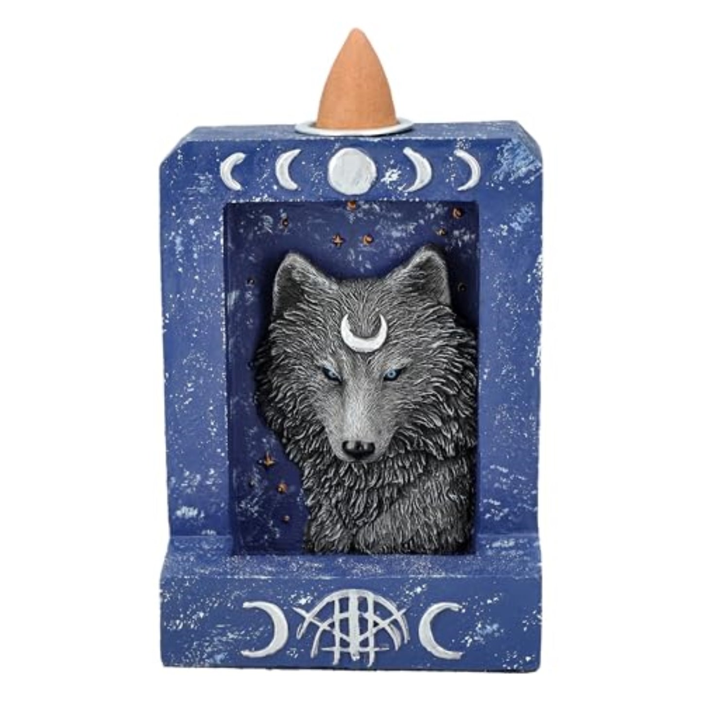 Moon Phase Wolf Backflow Incense Burner for Spiritual Home Decor 4 inch
