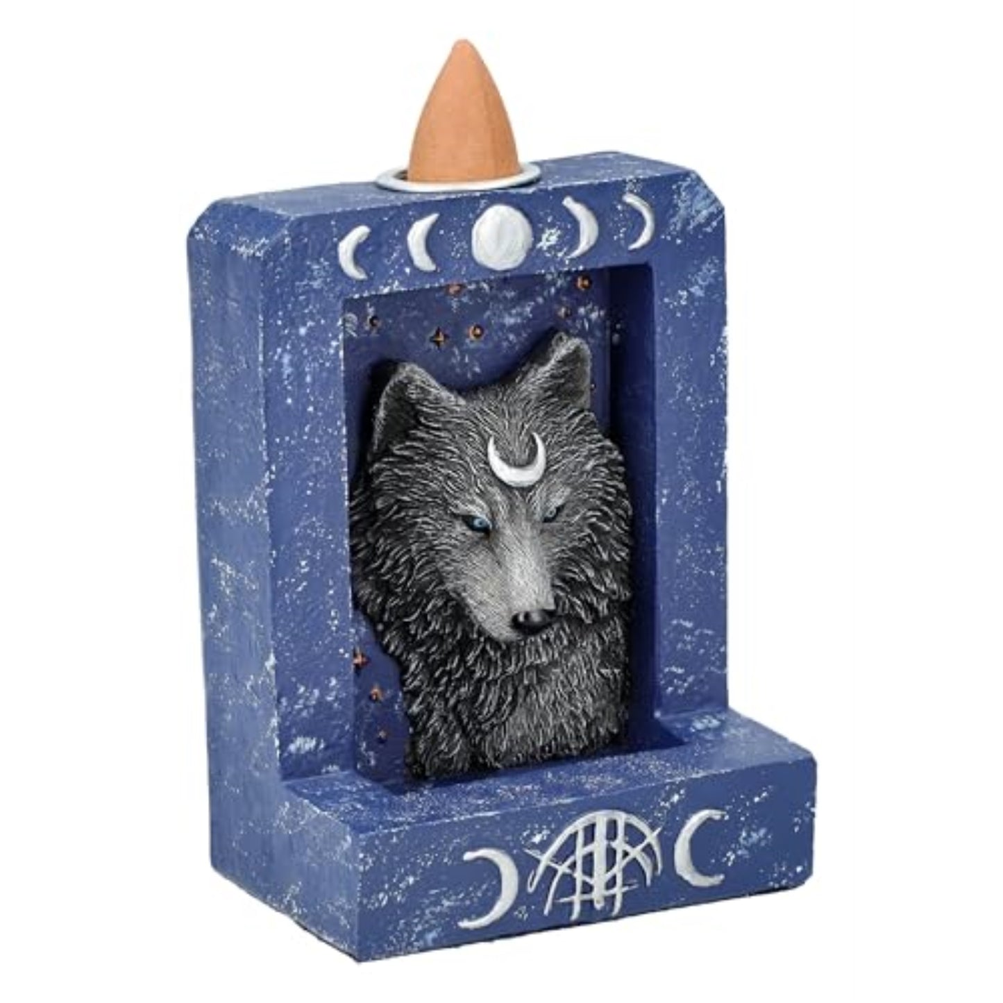 Moon Phase Wolf Backflow Incense Burner for Spiritual Home Decor 4 inch