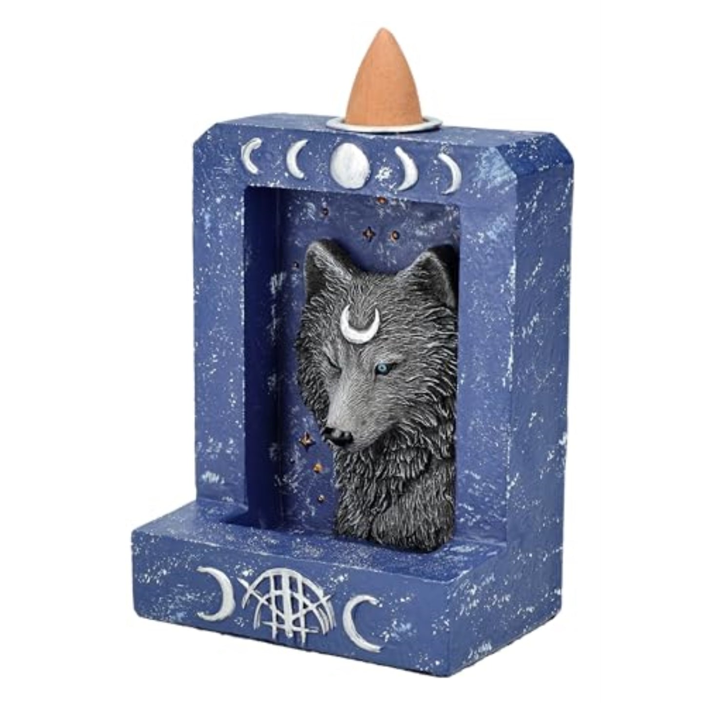 Moon Phase Wolf Backflow Incense Burner for Spiritual Home Decor 4 inch