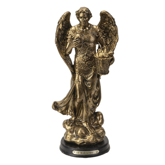 St. Barachiel Archangel Blessings from God Figurine 8 Inch Tall Wooden Base with Brass Name Plate