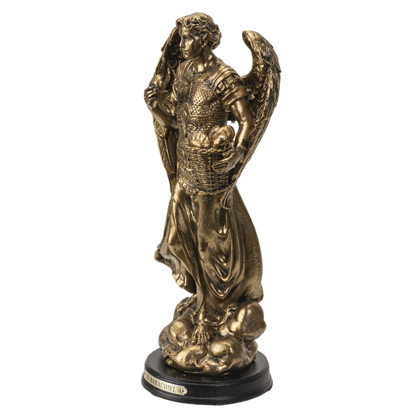 St. Barachiel Archangel Blessings from God Figurine 8 Inch Tall Wooden Base with Brass Name Plate