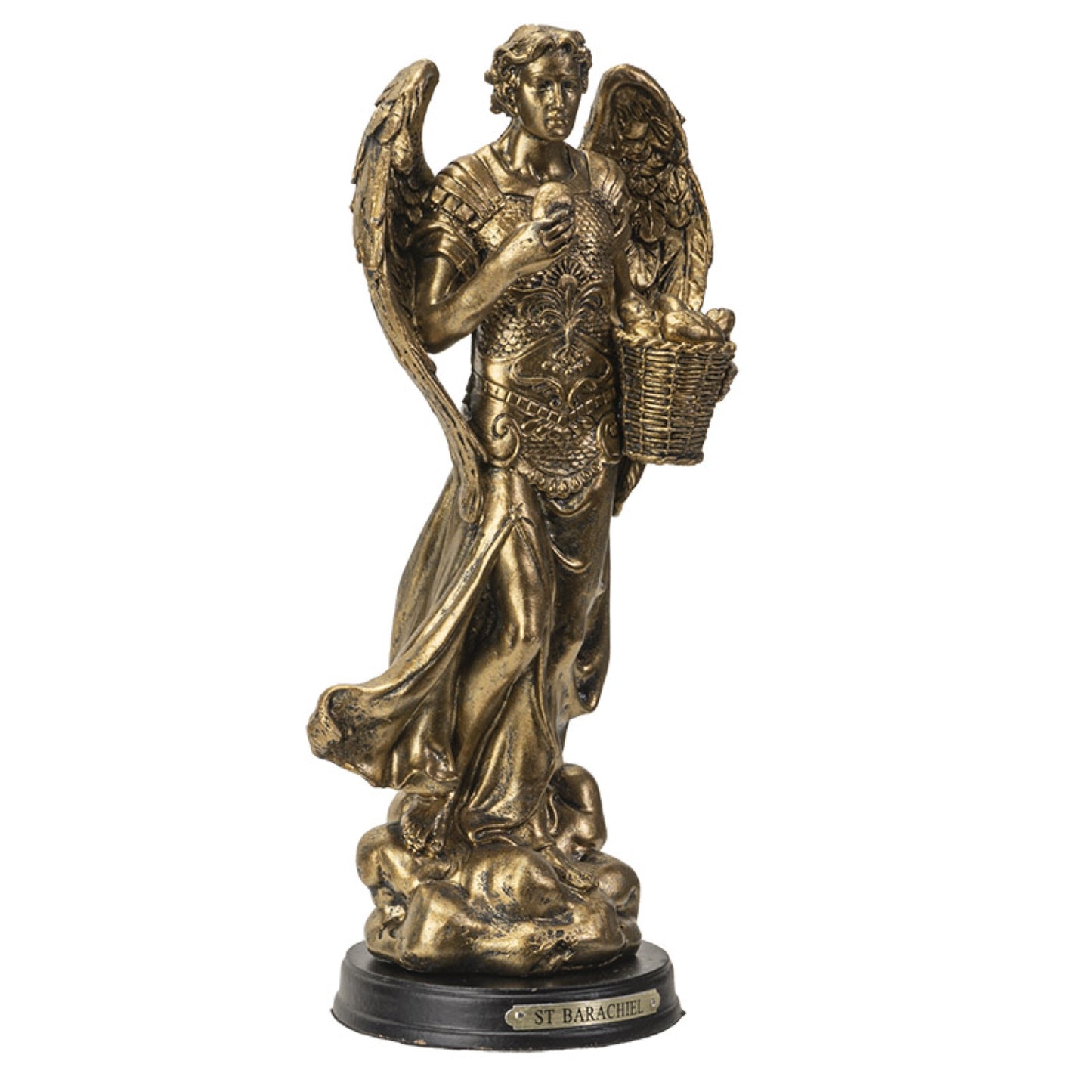 St. Barachiel Archangel Blessings from God Figurine 8 Inch Tall Wooden Base with Brass Name Plate