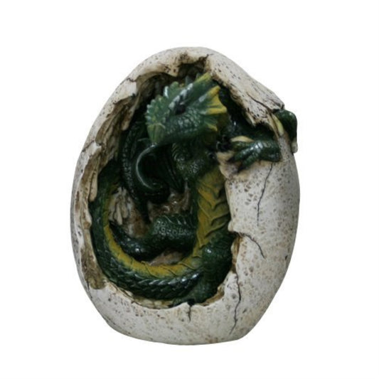 Green Dragon Hatchling in Egg Casing Statue Figurine 4.75 inch