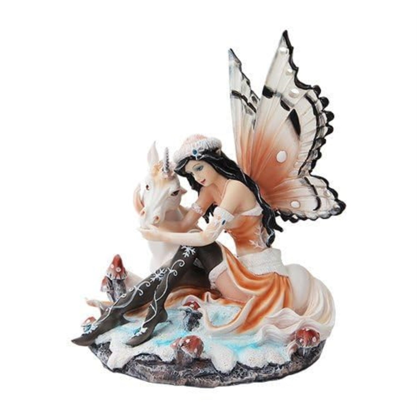 Butterfly Winged Fairy with Magical Unicorn Statue Figurine 7.5 inch