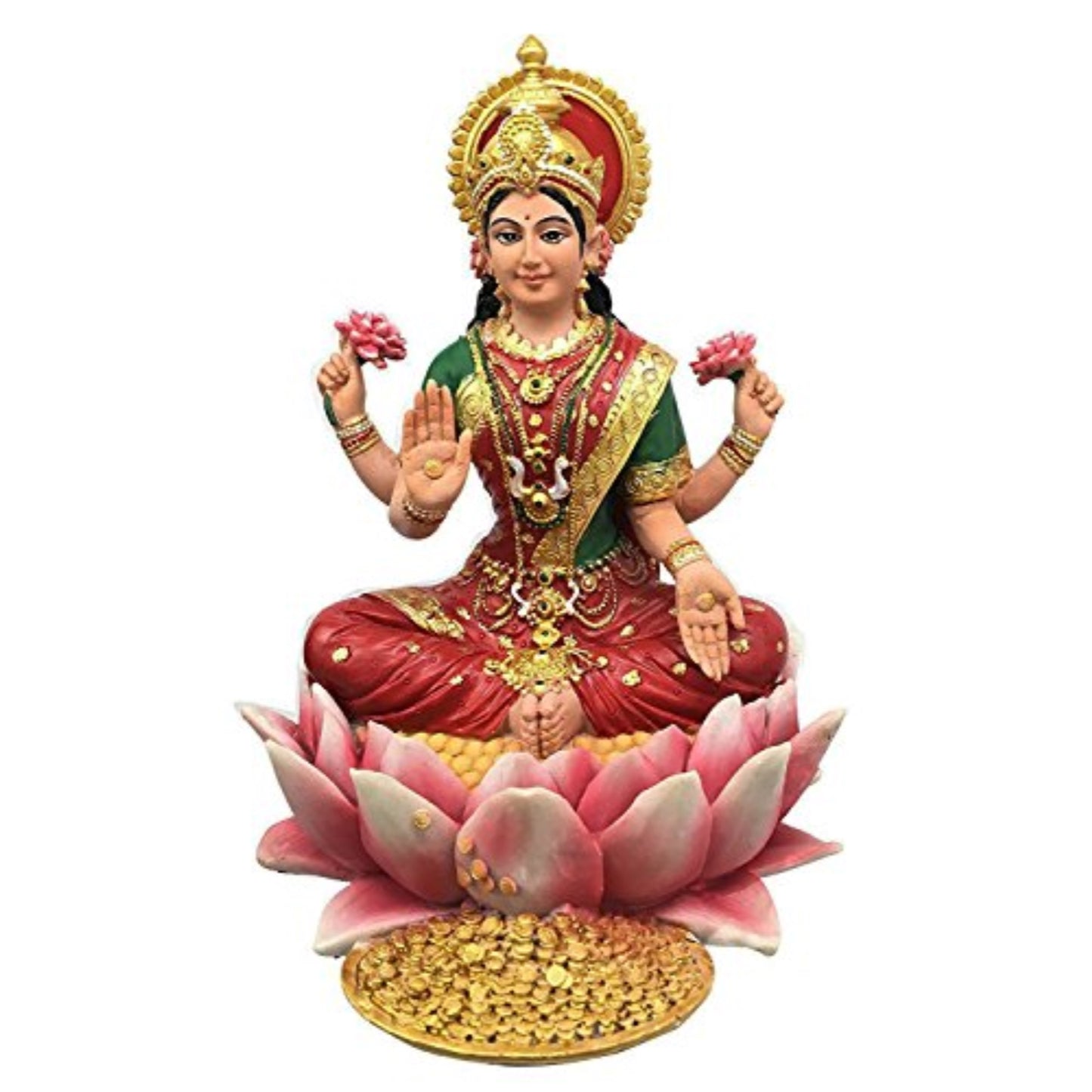 Lakshmi Hindu Goddess on Lotus Statue Sculpture 6.25 inch