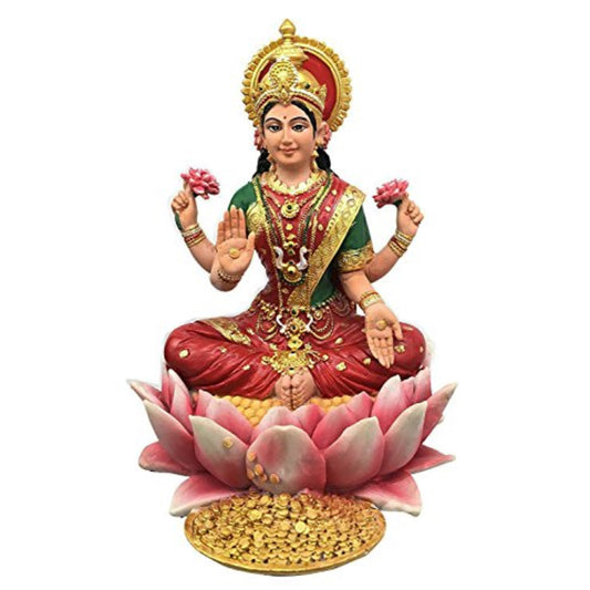 Lakshmi Hindu Goddess on Lotus Statue Sculpture 6.25 inch