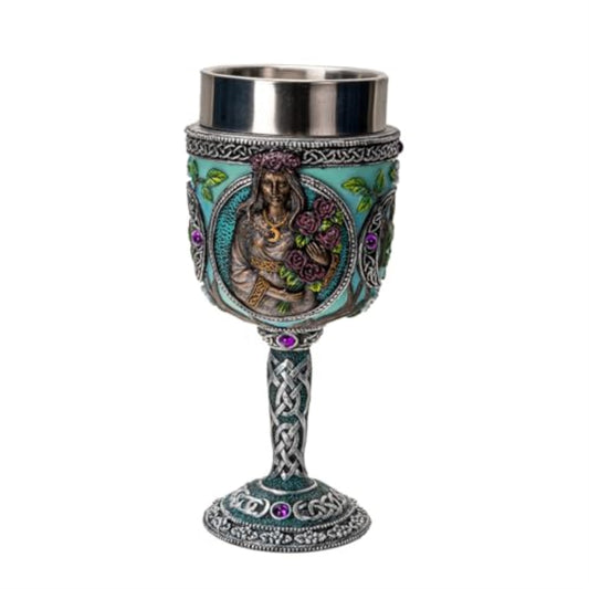 Triple Goddess Wine Goblet Chalice Cup Made of Polyresin With Stainless Steel Cup