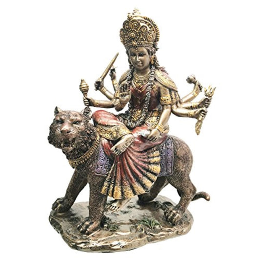 Eastern Enlightenment Durga On Tiger Statue Decorative Resin Piece 8.5 inch
