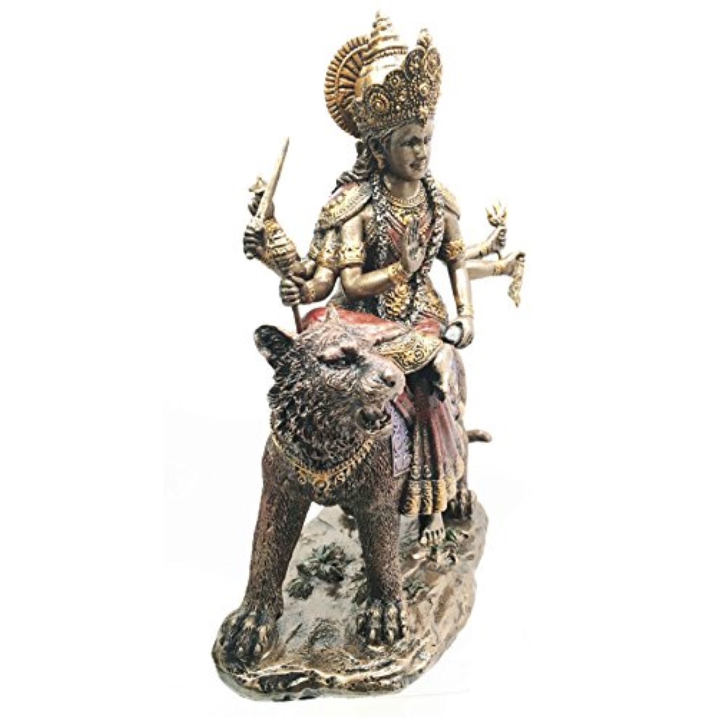 Eastern Enlightenment Durga On Tiger Statue Decorative Resin Piece 8.5 inch