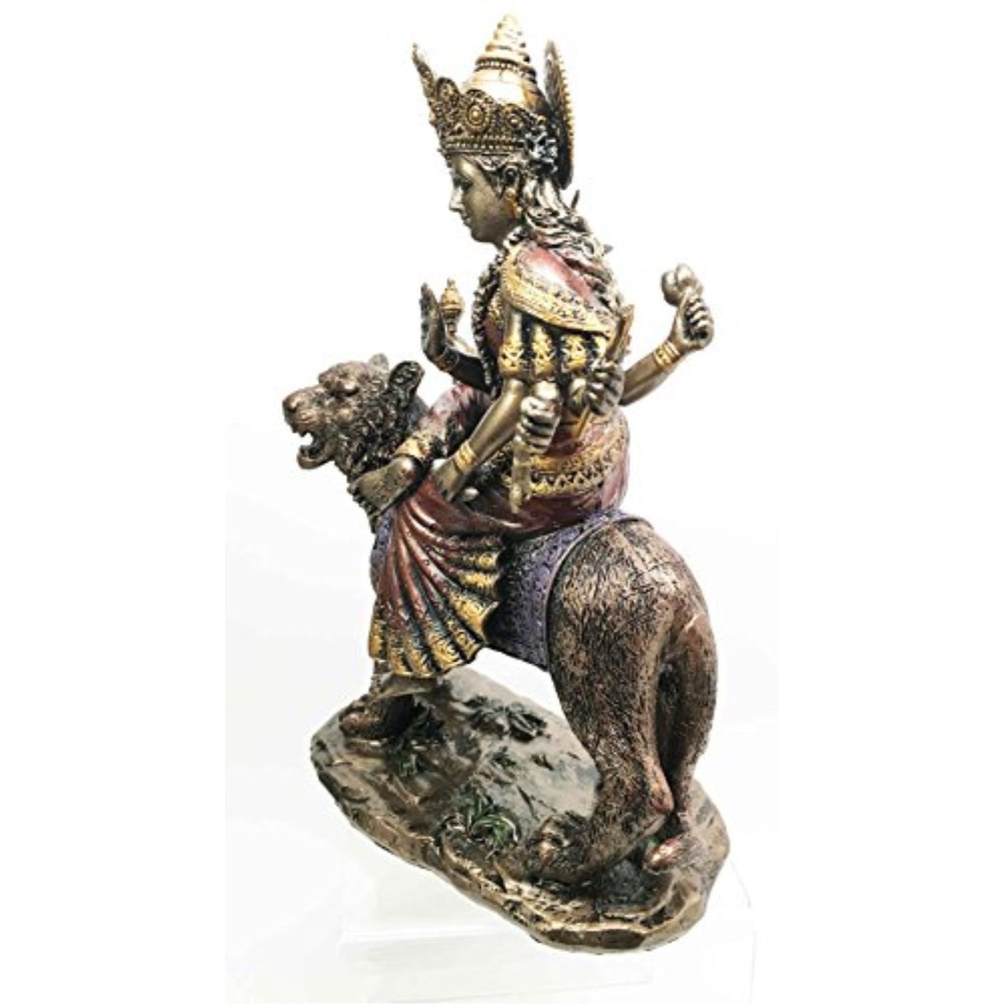Eastern Enlightenment Durga On Tiger Statue Decorative Resin Piece 8.5 inch