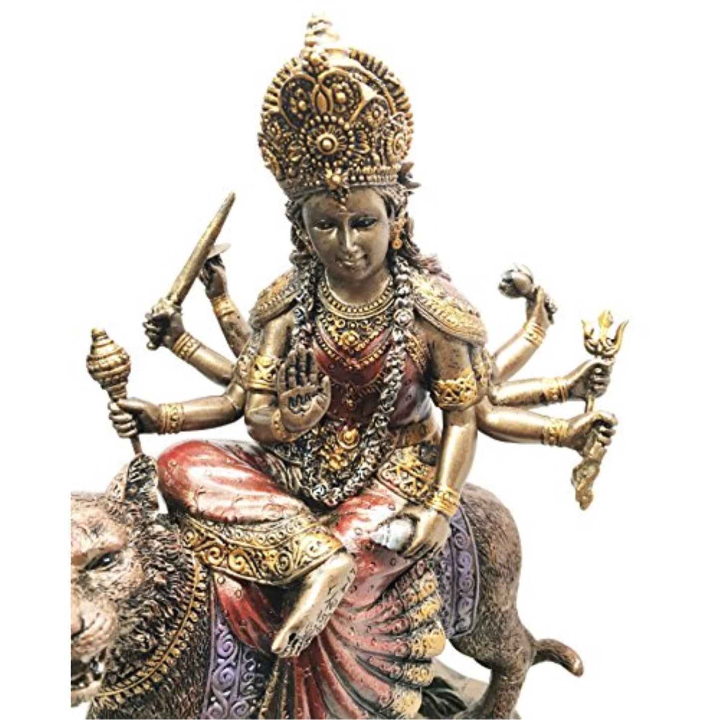 Eastern Enlightenment Durga On Tiger Statue Decorative Resin Piece 8.5 inch