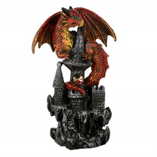 Red Small Guardian Dragon Protecting Castle with Rhinestone Rock Crystal Tabletop Decor Figurine 5.5 inch