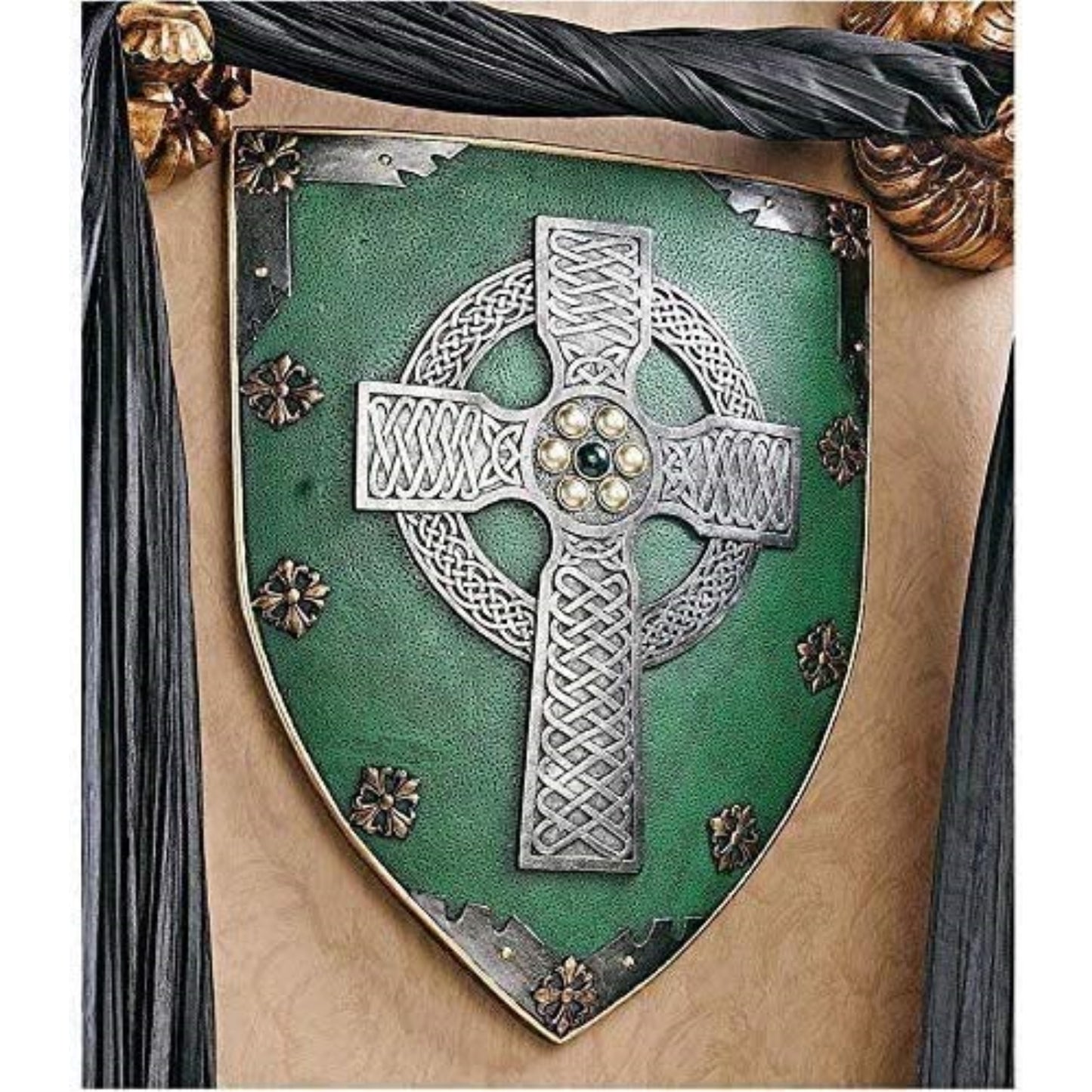 Celtic Cross Warriors Faith Shield Wall Sculpture Decor 13 x 18 inch