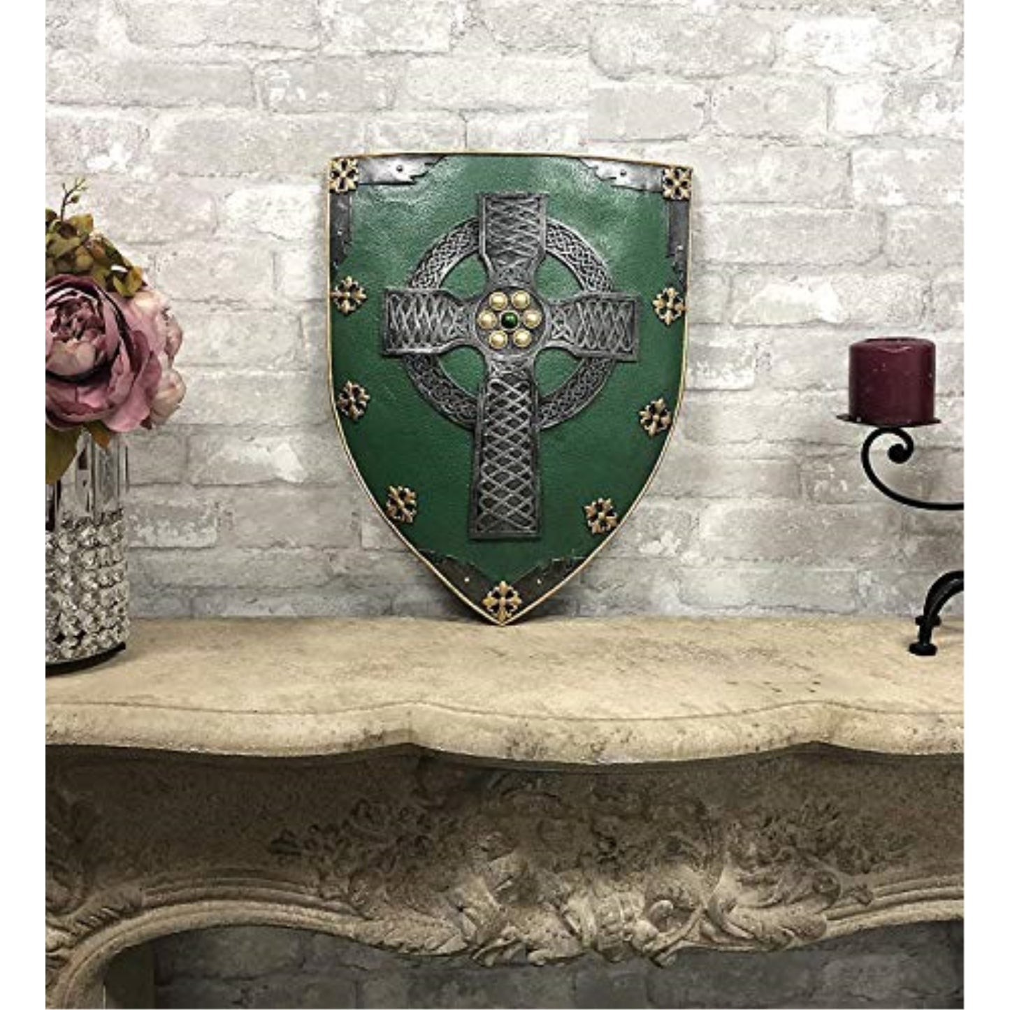 Celtic Cross Warriors Faith Shield Wall Sculpture Decor 13 x 18 inch