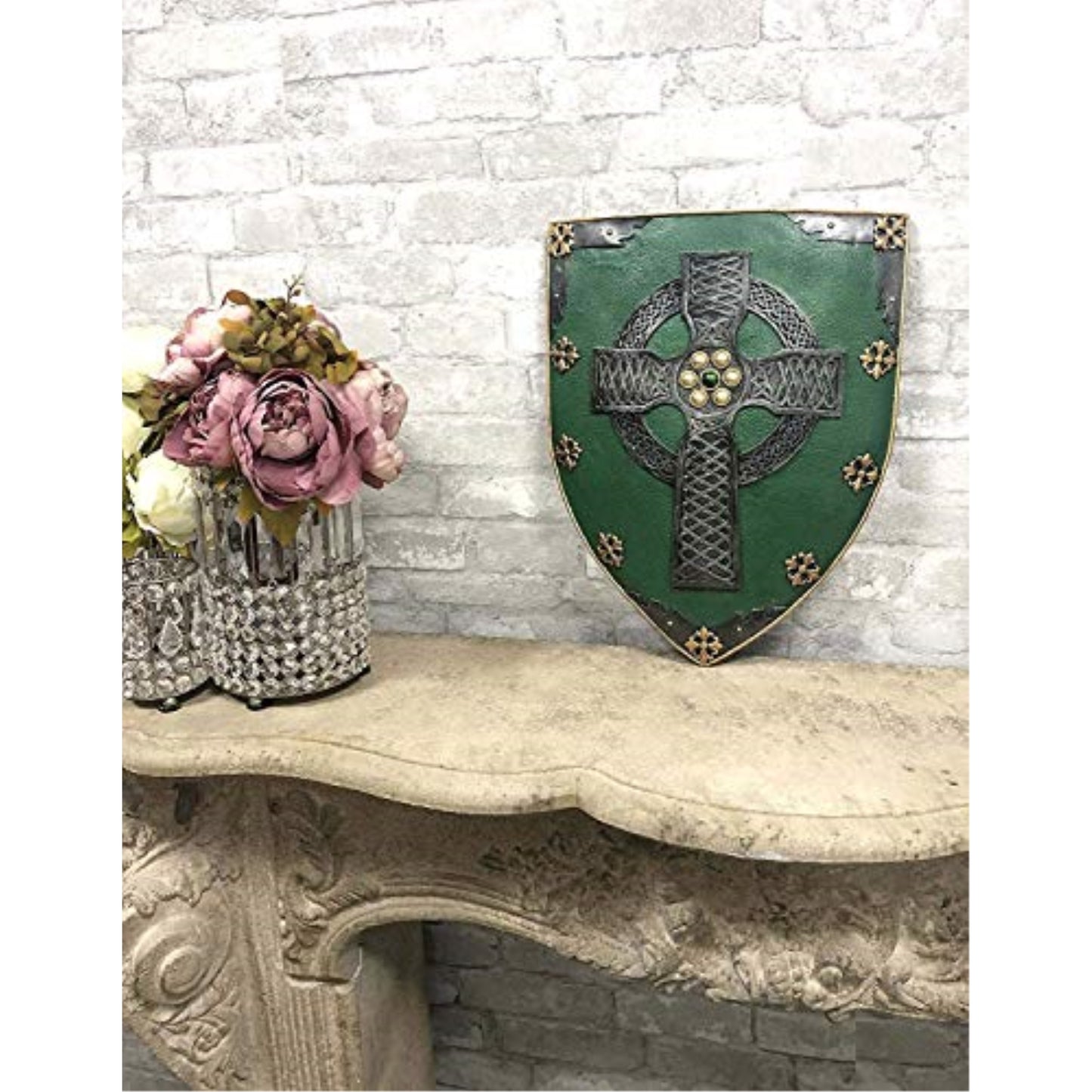 Celtic Cross Warriors Faith Shield Wall Sculpture Decor 13 x 18 inch