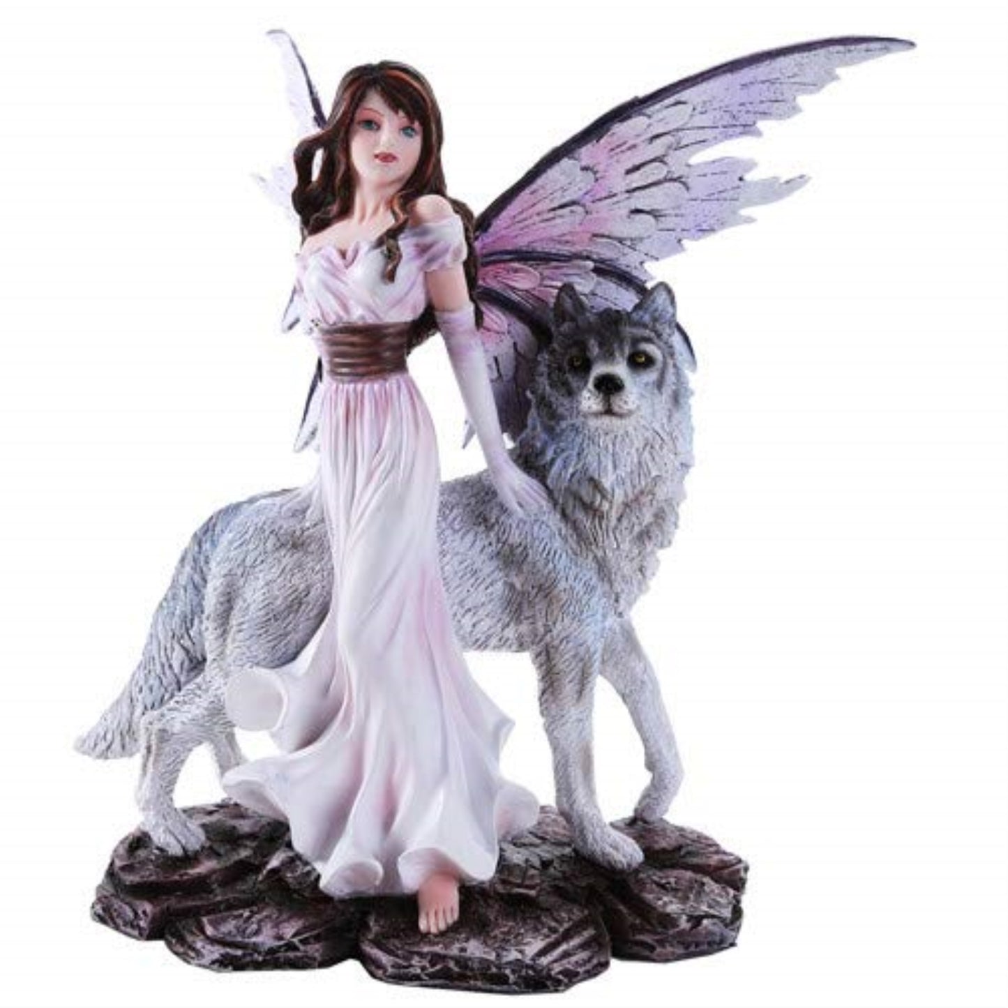 Purple Winged Fairy with Lone Wolf 10.5 Inch Collectible Fantasy Figurine