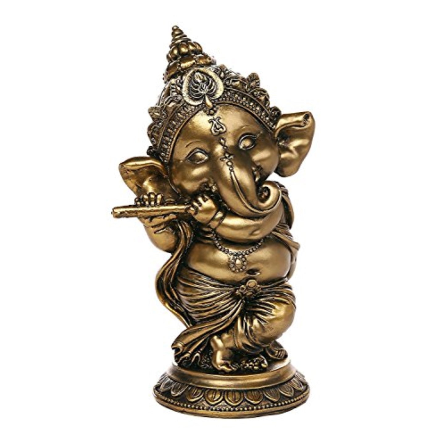 Ganesha The Hindu Elephant Deity Playing Flute Figurine Sculpture 6 inch