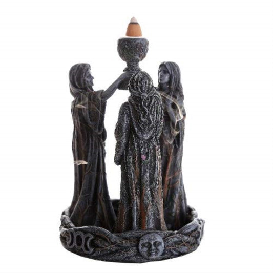 Triple Goddess Mother Maiden Crone Ceremonial Chalice Backflow Incense Holder Burner 7 inch