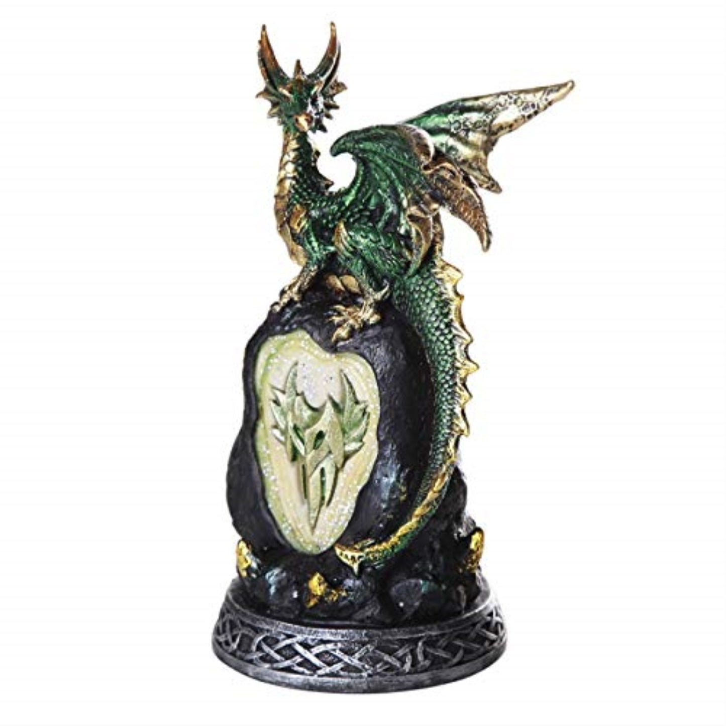 Green Mystic Forest Dragon with LED Light On Crystal Rock Mountain 7.5 inch