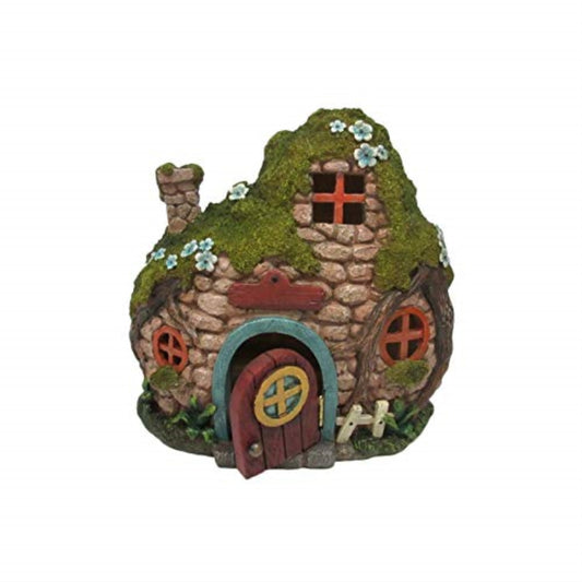 Mini Fairy Garden LED Lighted Fairy Cottage with Movable Doors Decorative Miniature Fairyland Garden Display