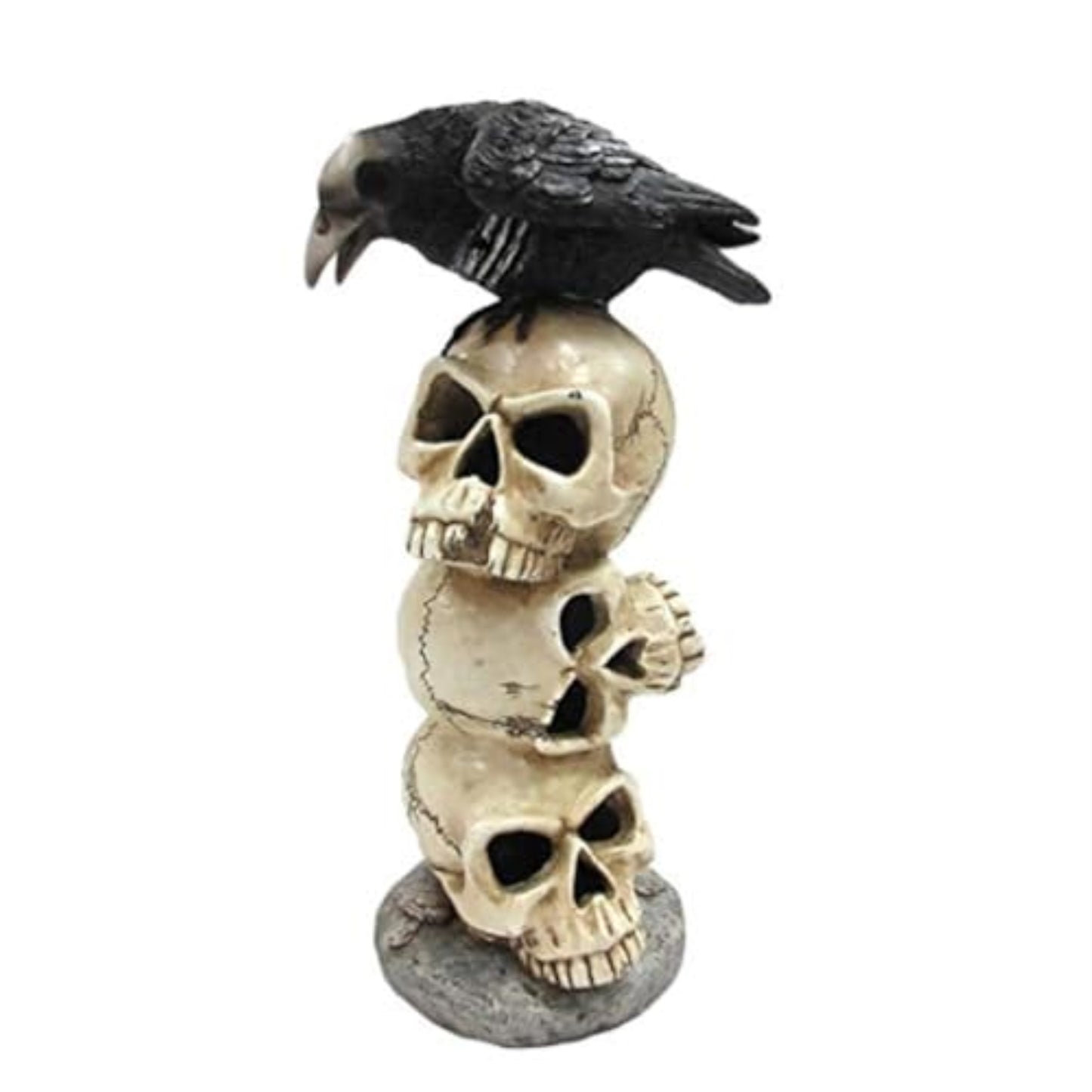 Raven Sitting on Top of LED Lighted Skulls Halloween Decoration Figurine 11.75 inch