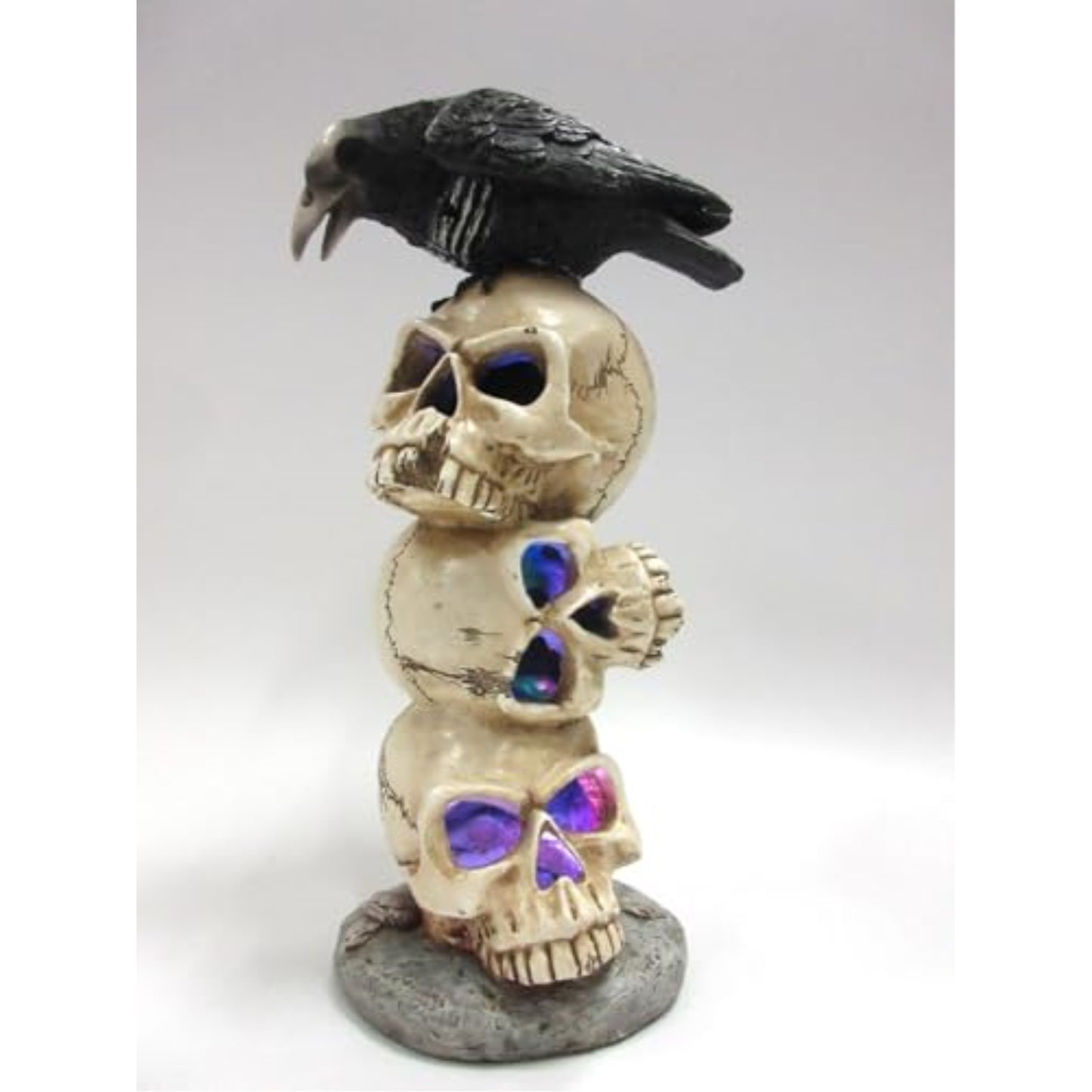 Raven Sitting on Top of LED Lighted Skulls Halloween Decoration Figurine 11.75 inch