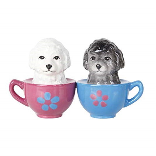 Adorable Maltese Puppies in Tea Cup Ceramic Magnetic Salt and Pepper Shaker Set Cute Dog Puppy
