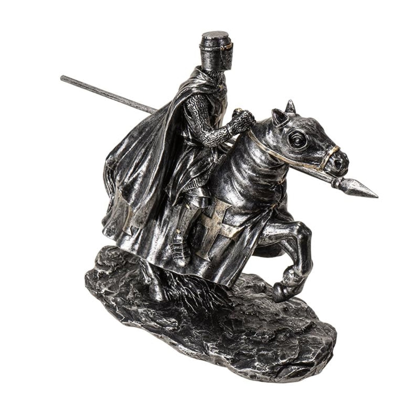 Medieval Knight on Horse with Lance and Armor Resin Statue Figurine 6 inch