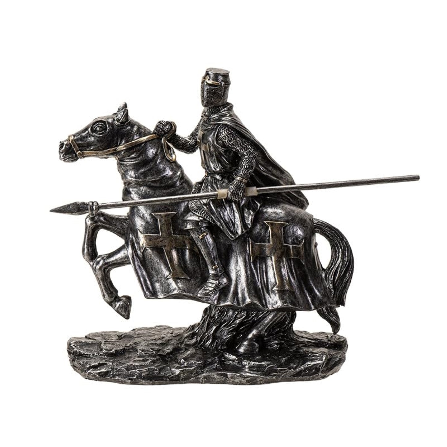 Medieval Knight on Horse with Lance and Armor Resin Statue Figurine 6 inch