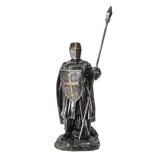 Medieval Knight Figurine with Spear and Shield Detailed Resin Decor 7.2 inches tall