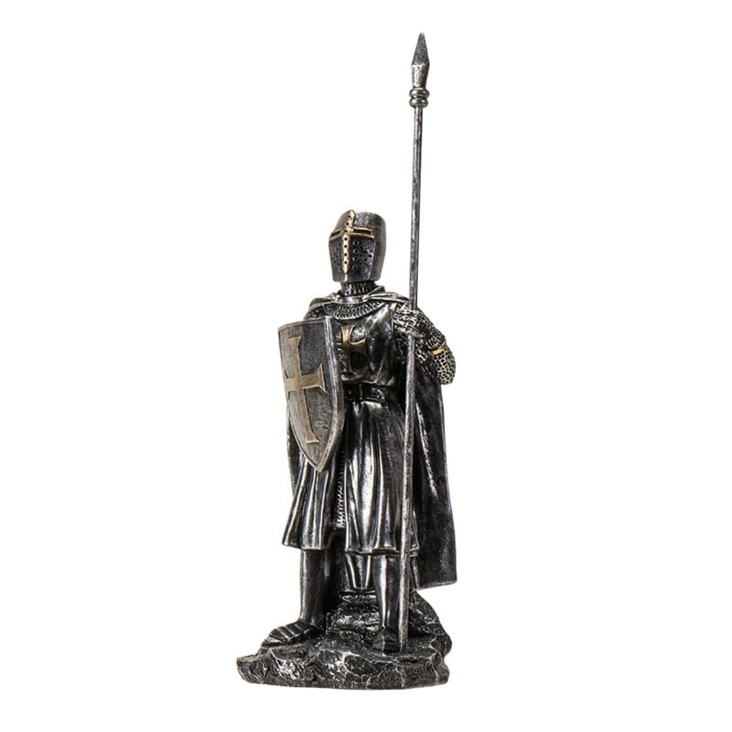 Medieval Knight Figurine with Spear and Shield Detailed Resin Decor 7.2 inches tall