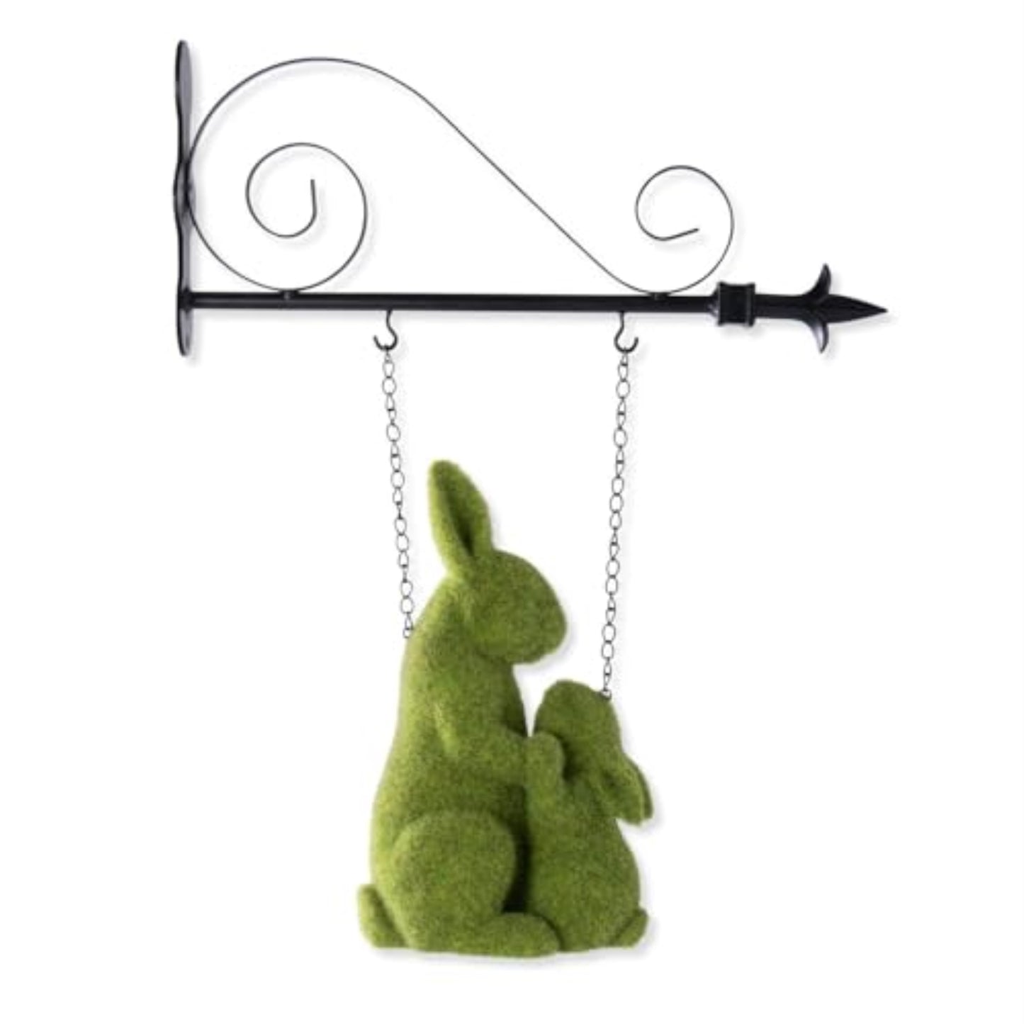 K&K Interiors Flocked Moss Mother and Child Garden Rabbits Arrow Replacement Sign 12.25 Inch - Arrow Sold Separately